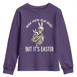 Funny Easter Bunny Skeleton Youth Sweatshirt Dead Inside But It Is Easter TS12 Purple Print Your Wear