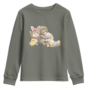 Cute Punch Baby Monkey Easter Youth Sweatshirt Funny Animal Gift TS12 Military Green Print Your Wear