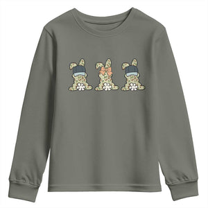 Camo Easter Bunny Youth Sweatshirt Funny Hunter Easter Gift TS12 Military Green Print Your Wear