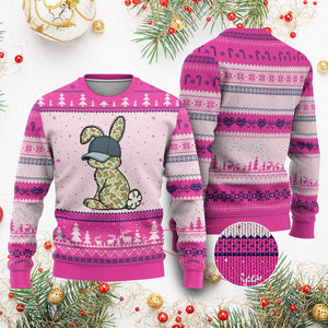 Camouflage Bunny Ugly Christmas Sweater Funny Hunter Easter Gift TS12 Hot Pink Print Your Wear