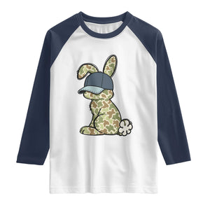 Camouflage Bunny Raglan Shirt Funny Hunter Easter Gift TS12 White Navy Print Your Wear