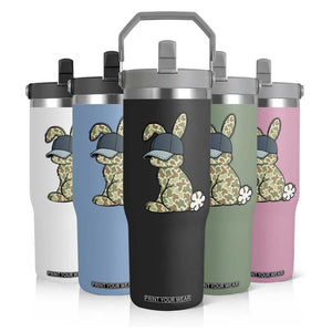 Camouflage Bunny Flip Straw Tumbler Funny Hunter Easter Gift TS12 Print Your Wear