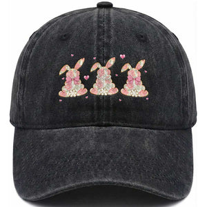Floral Bunny Easter Washed Cotton Baseball Cap Shabby Chic Rose Pattern TS12 Washed Cap Universal Fit Black Print Your Wear
