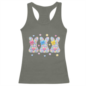 Faux Yarn Easter Bunny Effect Printed Racerback Tank Top Coquette Aesthetic Gift TS12 Military Green Print Your Wear