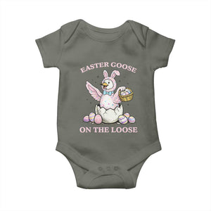 Easter Goose On The Loose Baby Onesie Funny Easter Egg Hunt Gift TS12 Military Green Print Your Wear