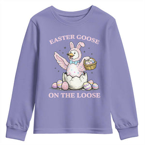 Easter Goose On The Loose Youth Sweatshirt Funny Easter Egg Hunt Gift TS12 Violet Print Your Wear