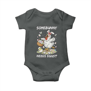 Funny Easter Chicken Bunny Ears Baby Onesie Somebunny Needs Eggs TS12 Dark Heather Print Your Wear