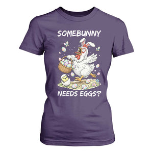 Funny Easter Chicken Bunny Ears T Shirt For Women Somebunny Needs Eggs TS12 Purple Print Your Wear