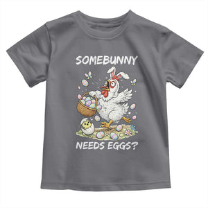Funny Easter Chicken Bunny Ears Toddler T Shirt Somebunny Needs Eggs TS12 Charcoal Print Your Wear