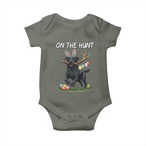 Funny Easter Hunting Dog Baby Onesie Labrador Bunny Ears On The Hunt TS12 Military Green Print Your Wear