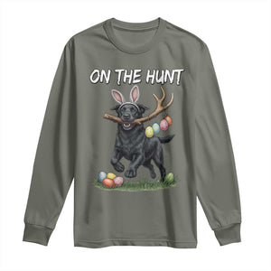 Funny Easter Hunting Dog Long Sleeve Shirt Labrador Bunny Ears On The Hunt TS12 Military Green Print Your Wear