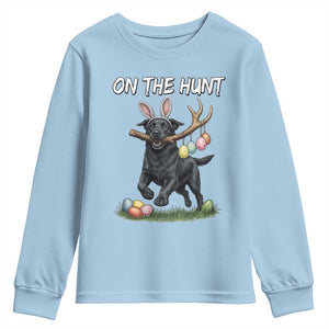 Funny Easter Hunting Dog Youth Sweatshirt Labrador Bunny Ears On The Hunt TS12 Light Blue Print Your Wear