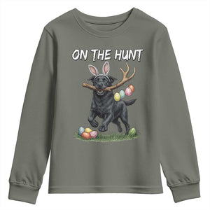 Funny Easter Hunting Dog Youth Sweatshirt Labrador Bunny Ears On The Hunt TS12 Military Green Print Your Wear