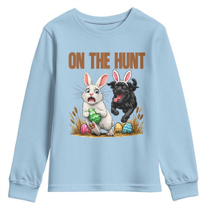 Funny Easter Labrador Bunny Ears Youth Sweatshirt On The Hunt TS12 Light Blue Print Your Wear