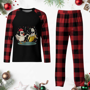 Funny Banana Chicken Dance Plaid Pajama Set Chaos Dance Meme Graphic TS12 Buffalo Plaid Print Your Wear