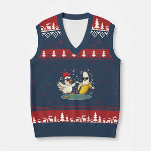 Funny Banana Chicken Dance V-Neck Knit Sweater Vest Chaos Dance Meme Graphic TS12 Navy Red Print Your Wear