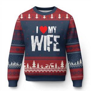 Funny Husband Gift Ugly Christmas Sweater I Love My Wife TS12 Navy Red Print Your Wear