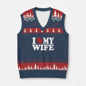 Funny Marriage Gift V-Neck Knit Sweater Vest I Love My Wife TS12 Navy Red Print Your Wear