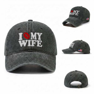 Funny Marriage Gift Washed Cotton Baseball Cap I Love My Wife TS12 Washed Cap Universal Fit Dark Green Print Your Wear