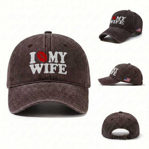 Funny Marriage Gift Washed Cotton Baseball Cap I Love My Wife TS12 Washed Cap Universal Fit Dark Brown Print Your Wear