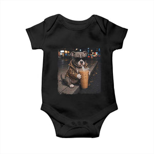 Funny Pitbull Drinking Coffee Baby Onesie Dog Meme Caffeine Graphic TS12 Black Print Your Wear