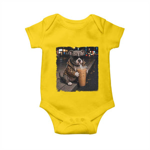 Funny Pitbull Drinking Coffee Baby Onesie Dog Meme Caffeine Graphic TS12 Daisy Print Your Wear