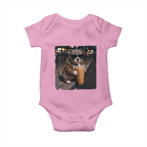Funny Pitbull Drinking Coffee Baby Onesie Dog Meme Caffeine Graphic TS12 Light Pink Print Your Wear