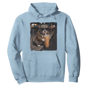 Funny Pitbull Drinking Coffee Hoodie Dog Meme Caffeine Graphic TS12 Light Blue Print Your Wear