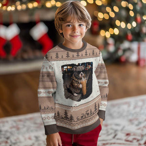 Funny Pitbull Drinking Coffee Ugly Christmas Sweater Dog Meme Caffeine Graphic TS12 Mocha Mousse Print Your Wear