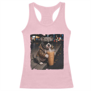 Funny Pitbull Drinking Coffee Racerback Tank Top Dog Meme Caffeine Graphic TS12 Light Pink Print Your Wear