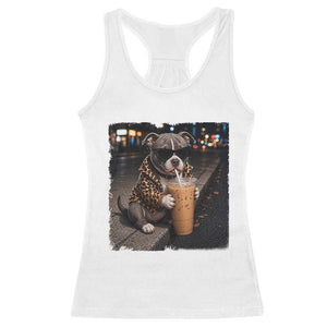 Funny Pitbull Drinking Coffee Racerback Tank Top Dog Meme Caffeine Graphic TS12 White Print Your Wear