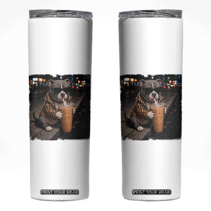 Funny Pitbull Drinking Coffee Skinny Tumbler Dog Meme Caffeine Graphic TS12 White Print Your Wear