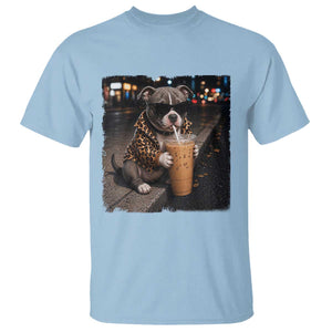 Funny Pitbull Drinking Coffee T Shirt Dog Meme Caffeine Graphic TS12 Light Blue Print Your Wear