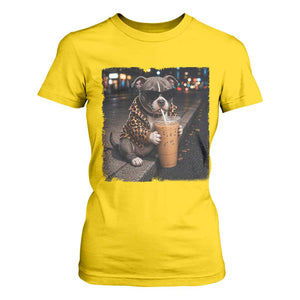 Funny Pitbull Drinking Coffee T Shirt For Women Dog Meme Caffeine Graphic TS12 Daisy Print Your Wear