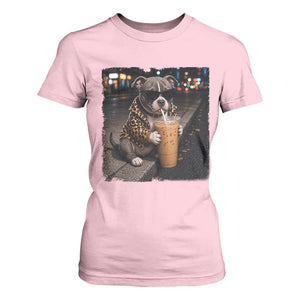 Funny Pitbull Drinking Coffee T Shirt For Women Dog Meme Caffeine Graphic TS12 Light Pink Print Your Wear