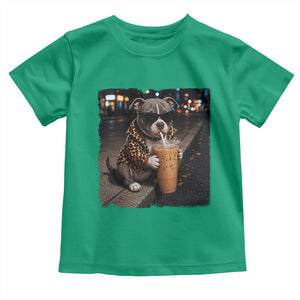 Funny Pitbull Drinking Coffee Toddler T Shirt Dog Meme Caffeine Graphic TS12 Irish Green Print Your Wear