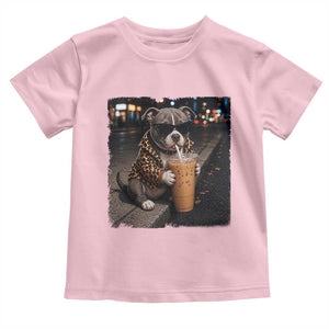 Funny Pitbull Drinking Coffee Toddler T Shirt Dog Meme Caffeine Graphic TS12 Light Pink Print Your Wear