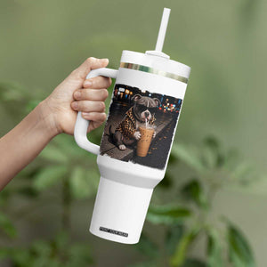 Funny Pitbull Drinking Coffee Tumbler With Handle Dog Meme Caffeine Graphic TS12 Print Your Wear