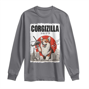 Corgizilla Giant Long Sleeve Shirt Funny Corgi Monster Roaring Tokyo Japan TS12 Charcoal Print Your Wear