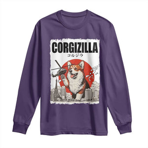 Corgizilla Giant Long Sleeve Shirt Funny Corgi Monster Roaring Tokyo Japan TS12 Purple Print Your Wear