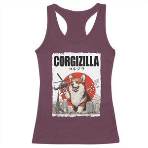 Corgizilla Giant Racerback Tank Top Funny Corgi Monster Roaring Tokyo Japan TS12 Maroon Print Your Wear