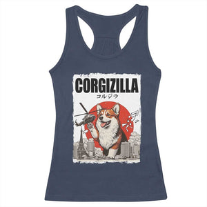 Corgizilla Giant Racerback Tank Top Funny Corgi Monster Roaring Tokyo Japan TS12 Navy Print Your Wear