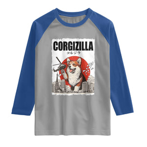 Corgizilla Giant Raglan Shirt Funny Corgi Monster Roaring Tokyo Japan TS12 Sport Gray Royal Print Your Wear