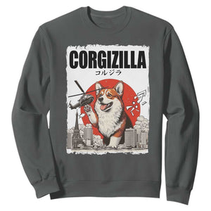 Corgizilla Giant Sweatshirt Funny Corgi Monster Roaring Tokyo Japan TS12 Dark Heather Print Your Wear