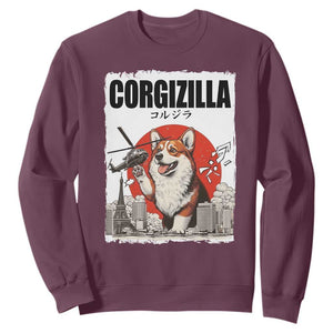 Corgizilla Giant Sweatshirt Funny Corgi Monster Roaring Tokyo Japan TS12 Maroon Print Your Wear