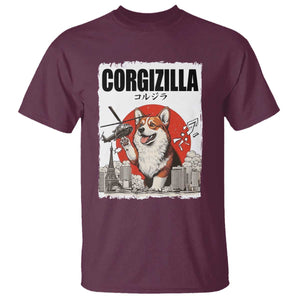 Corgizilla Giant T Shirt Funny Corgi Monster Roaring Tokyo Japan TS12 Maroon Print Your Wear