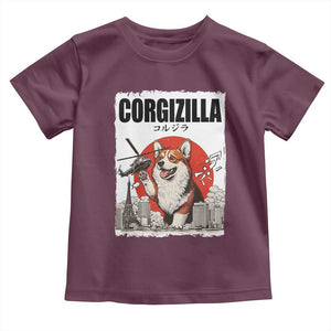 Corgizilla Giant Toddler T Shirt Funny Corgi Monster Roaring Tokyo Japan TS12 Maroon Print Your Wear