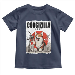 Corgizilla Giant Toddler T Shirt Funny Corgi Monster Roaring Tokyo Japan TS12 Navy Print Your Wear