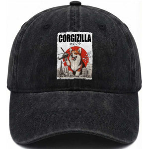 Corgizilla Giant Washed Cotton Baseball Cap Funny Corgi Monster Roaring Tokyo Japan TS12 Print Your Wear
