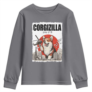 Corgizilla Giant Youth Sweatshirt Funny Corgi Monster Roaring Tokyo Japan TS12 Charcoal Print Your Wear